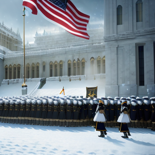 Snow, clad in luxurious attire, surrounded by his followers in the grand halls of the Capitol, while Lucy addresses a sea of determined faces, a flag bearing the emblem of District 13 billowing in the wind behind her.